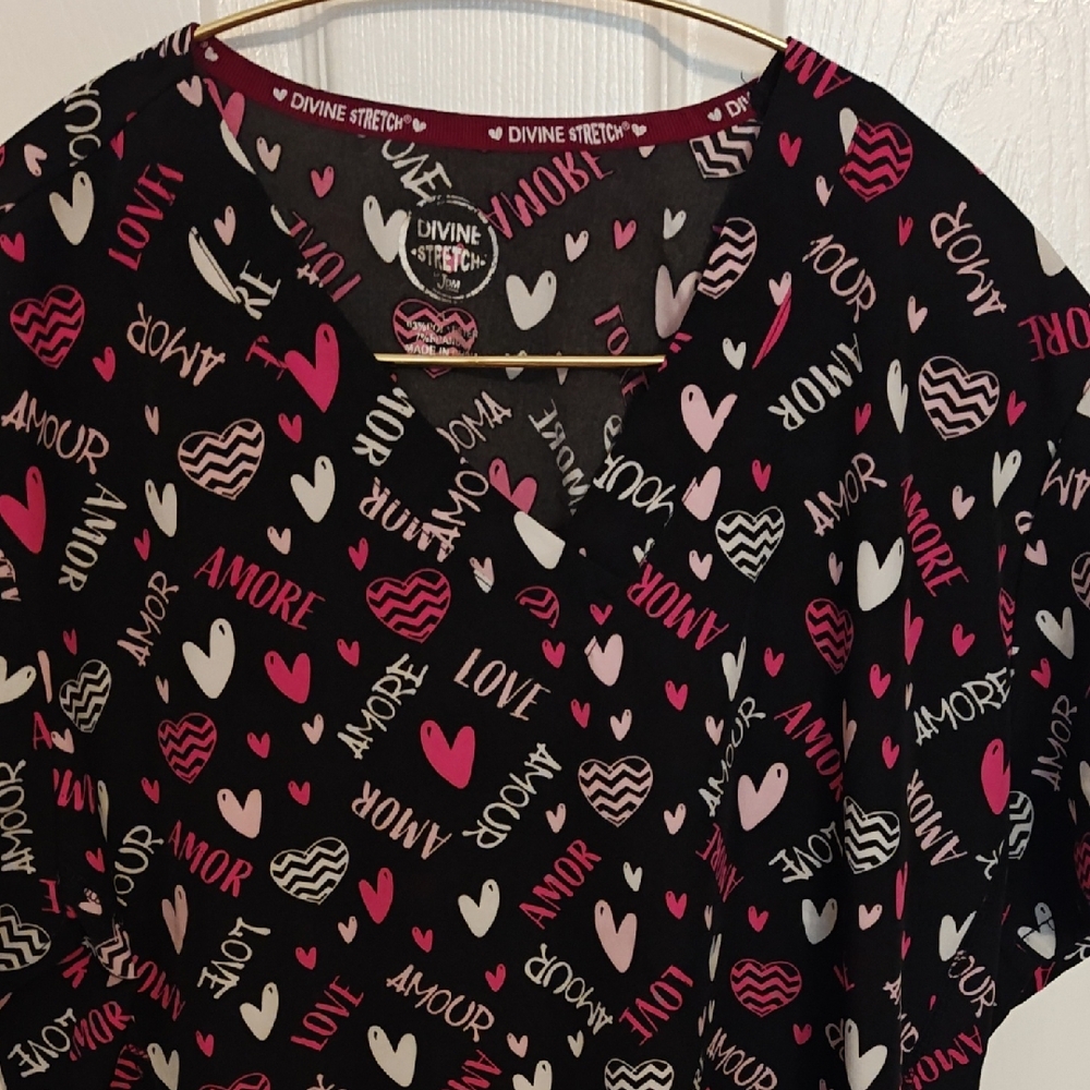 Divine Stretch Black Heart Scrub Top
